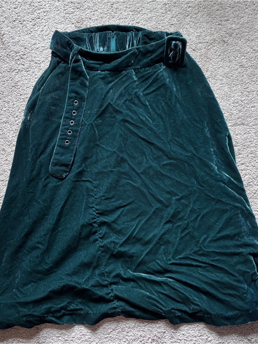 ModCloth Deep Teal Velvet Midi Skirt with Belt